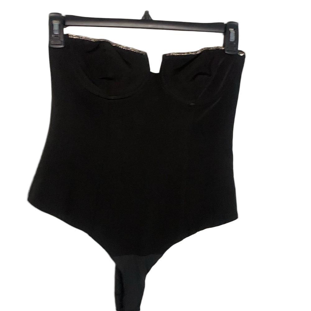 Anthropologie ASTR Bustier Bodysuit Black Rhinestone Strapless Corset Top M